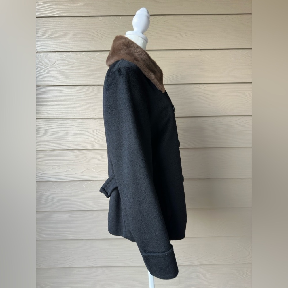 MaxMara Camel Hair Jacket Detachable Fur Collar Black Italy Woman’s Size 10 - Picture 5 of 14